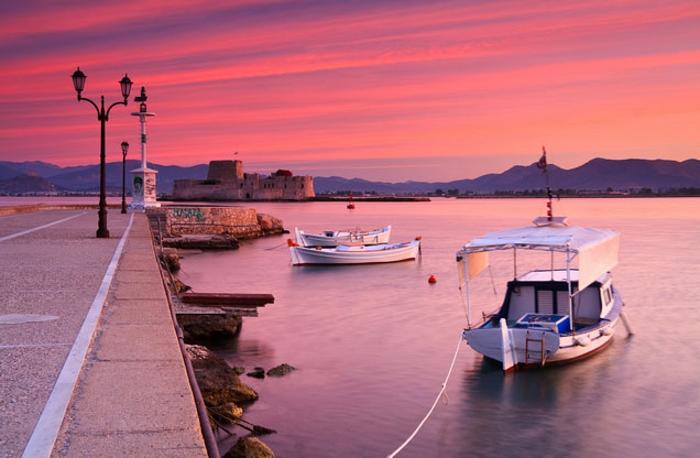 Two-Day Classic Tour in Nafplion, Ancient Korinthos, Epidavros and Mycenae from Athens: the port of Nafplio at sunset