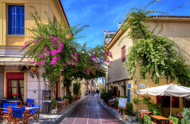 picturesque alley in the area of Plaka in the center of Athens