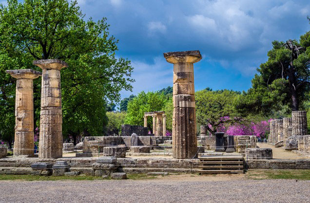 columns of temple ruins in ancient olympia